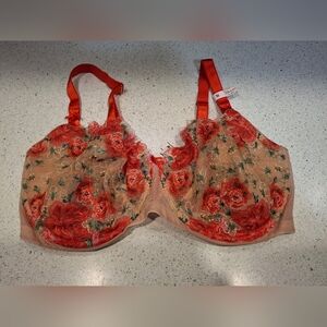 Victoria's Secret Red and Green Floral Lace Bra